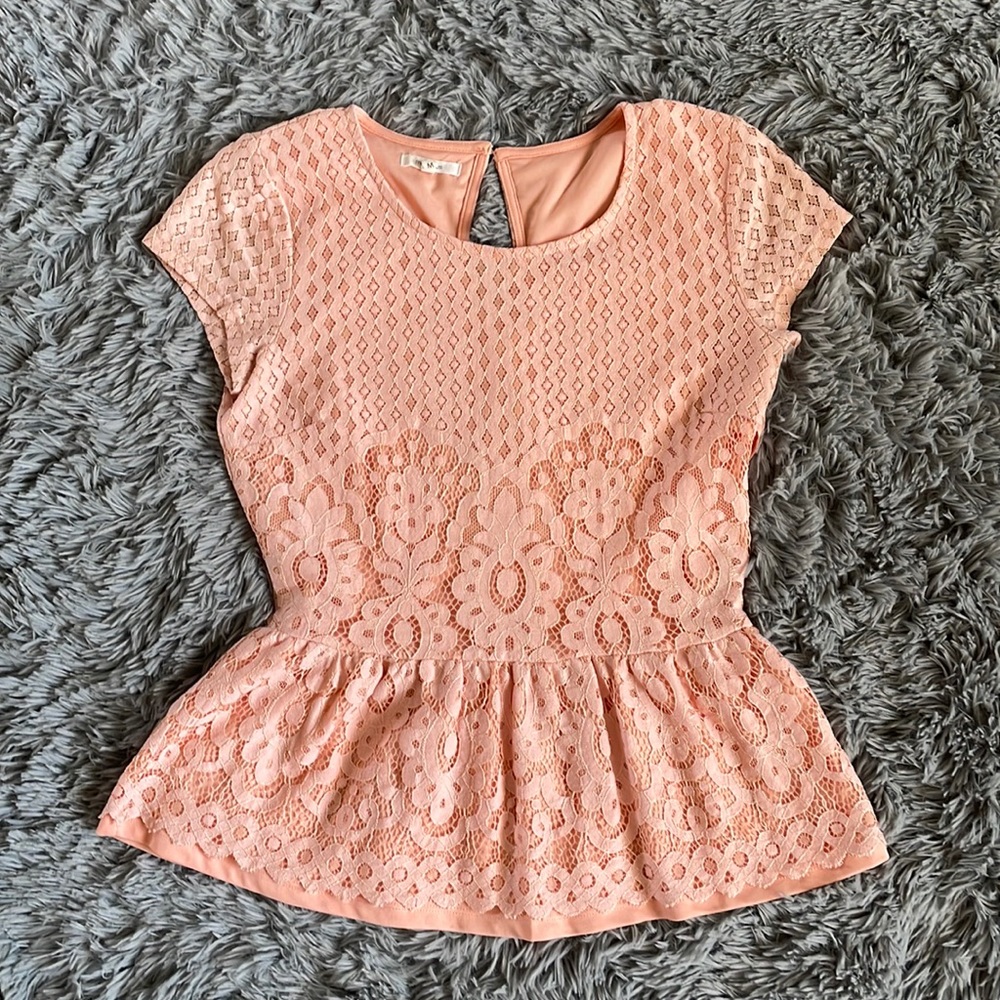 Maurices peach lace peplum top